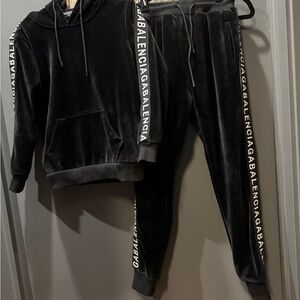 Balenciaga Black Velour Hoodie and Joggers Set